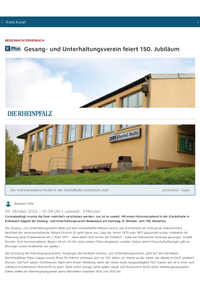 Gesang- und Unterhaltungsverein feiert 150. Jubiläum - Bedesbach_Erdesbach - DIE RHEINPFALZ_Seite_1